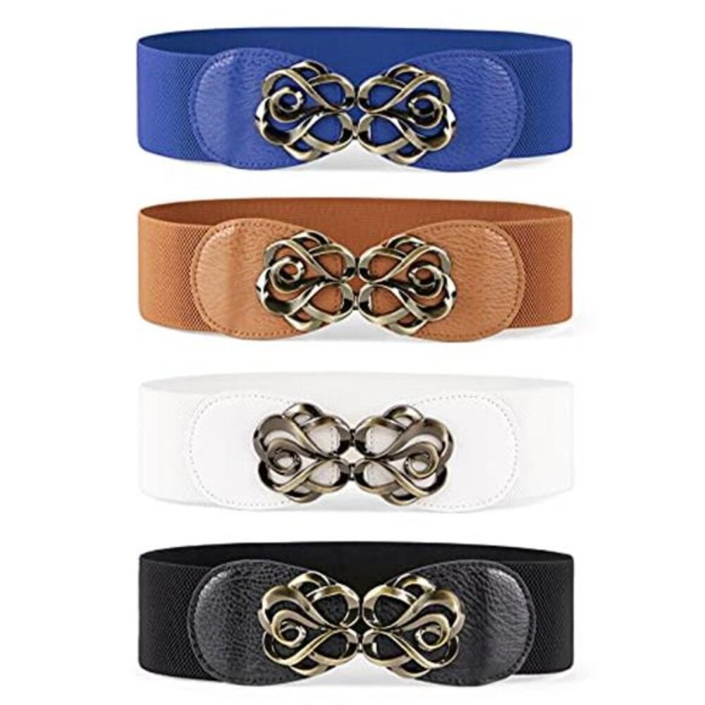 Women Wide Waist Belts Stretchy Elastic Vintage Dress Belts 4 Pack Fashion Belts